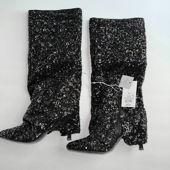 6.5 BLACK SEQUIN COVERED BOOTS | NWT - Picture 1 of 4